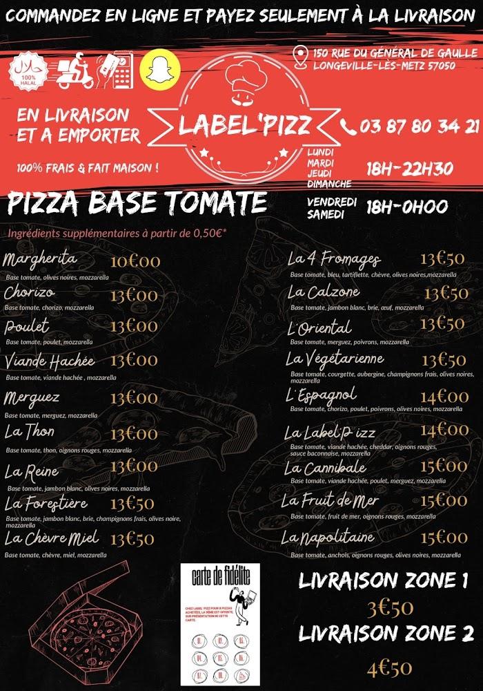 LABEL’PIZZ (VIANDES FRAÎCHE 100% HALAL) - Menu Image 2